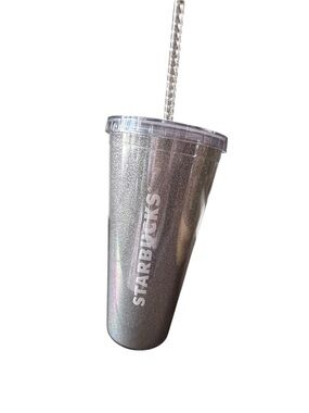 Starbucks Silver Glitter Cold Cup Tumbler 20 oz With Straw NWOT